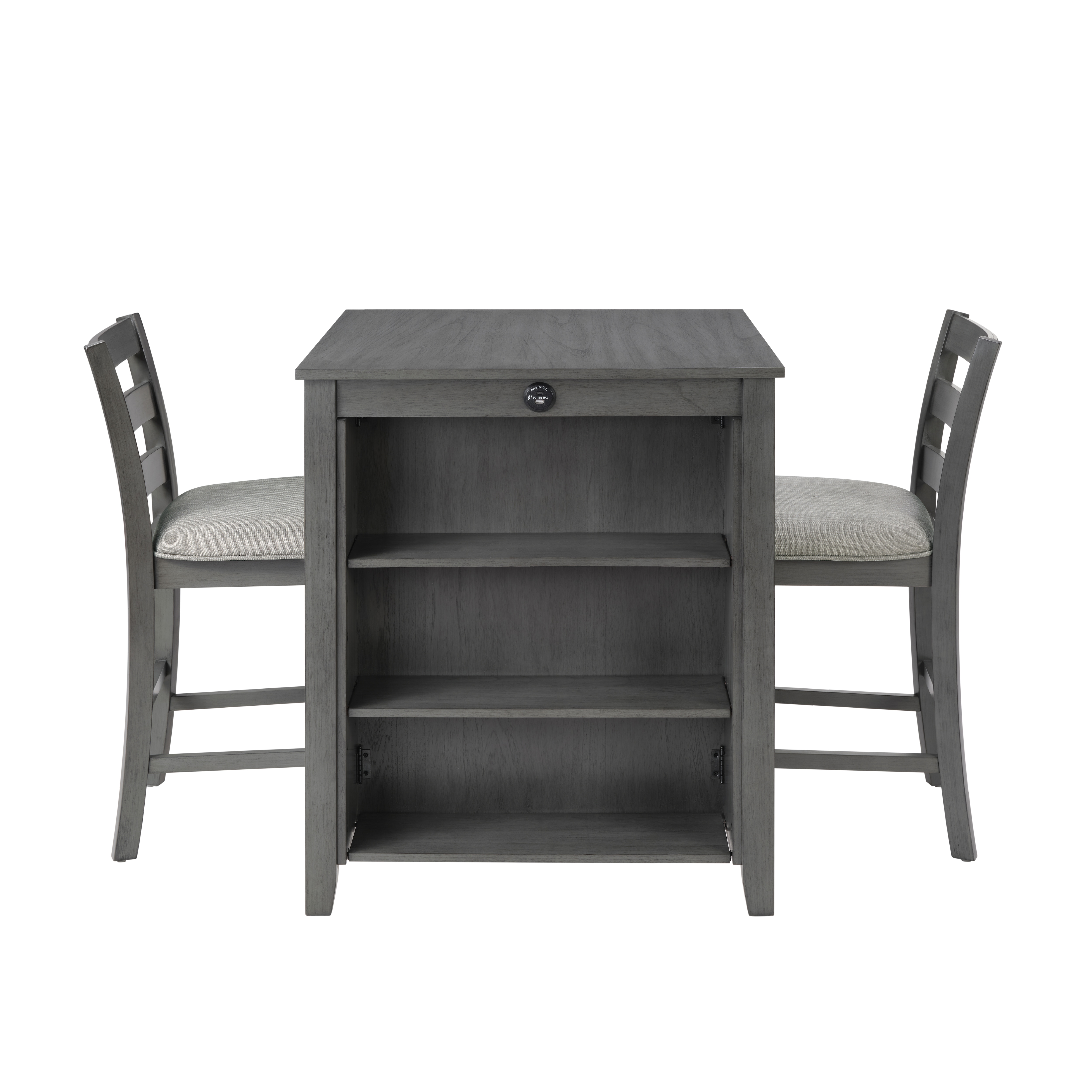 30" Modern Dining Table Set For 2 With Charging Station & 3-Tier Adjustable Storage | Space-Saving Kitchen Set With Upholstered Chairs For Small Spaces, Apartment,Gray_voghion.com